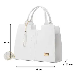 Fana Athenea Women's White <b>Tote</b> <b>Bag</b> M3720 <b>With</b> Zippered Pocket And <b>Shoulder</b> <b>Strap</b> - Product Image 3