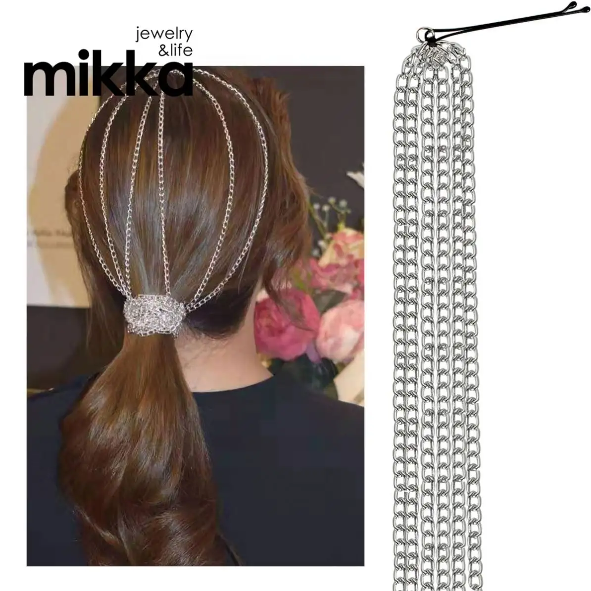 New Hair Chain with Clip Jewelry Accessories Geometric Aluminum Simple Long Tassel Chains For Women Headpieces