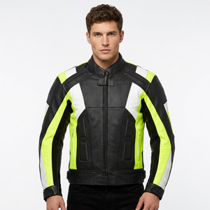 Men's Genuine Different color-block <b>racing</b> <b>jacket</b> All season wear windbreaker streetwear fashionable <b>Racing</b> style leather <b>jacket</b> - Product Image 1