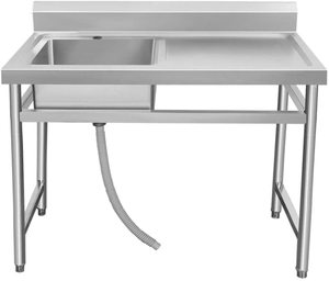 Restaurant sink Mobile kitchen sink faucet with left/right platform Large diameter drain Restaurant storage rack 201/304