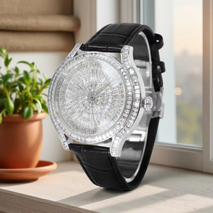 <span class=keywords><strong>Montre</strong></span> de luxe haut de gamme avec grand cadran, design élégant, en moissanite VVS, étanche, <span class=keywords><strong>bracelet</strong></span> en <span class=keywords><strong>cuir</strong></span>, pour homme, sertie de diamants - Product Image 2