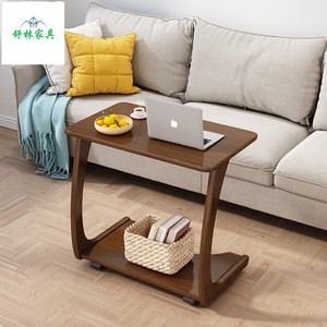 Nordic Minimalist Solid Wood <b>Coffee</b> <b>Table</b> With Storage Shelf For Living Room Sofa Side Use <b>Walnut</b> Color - Product Image 1