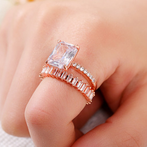 Conjunto de Anillos de Compromiso Princess Square para Mujer, Regalo de Boda o Aniversario, Joyería - Product Image 2