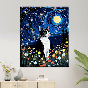 Venta caliente Kit de pintura por números Gato fácil en el cielo estrellado de Van Gogh Pintura por números Pintura acrílica Regalos de cumpleaños de vacaciones - Product Image 3