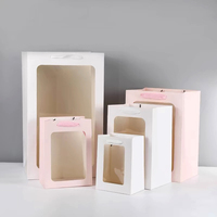 Sac Cadeau de Luxe Rose Fait Main avec Logo Personnalisé en Papier Artistique, Estampage à Chaud, Impression UV, Emballage Fenêtré, Ruban, pour Cosmétiques et Produits de Beauté