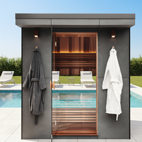 Ruang Sauna Kubus Luar Ruangan Besar untuk 8-20 Orang, Berbahan Kayu, dengan Kamar Mandi dan Toilet, Sauna Kesehatan