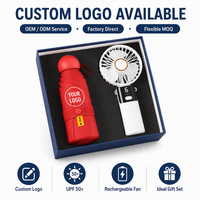 Set Hadiah Promosi Logo Kustom Payung dengan Kipas Mini Genggam untuk Acara Bisnis Korporat dalam Kotak Hadiah Elegan