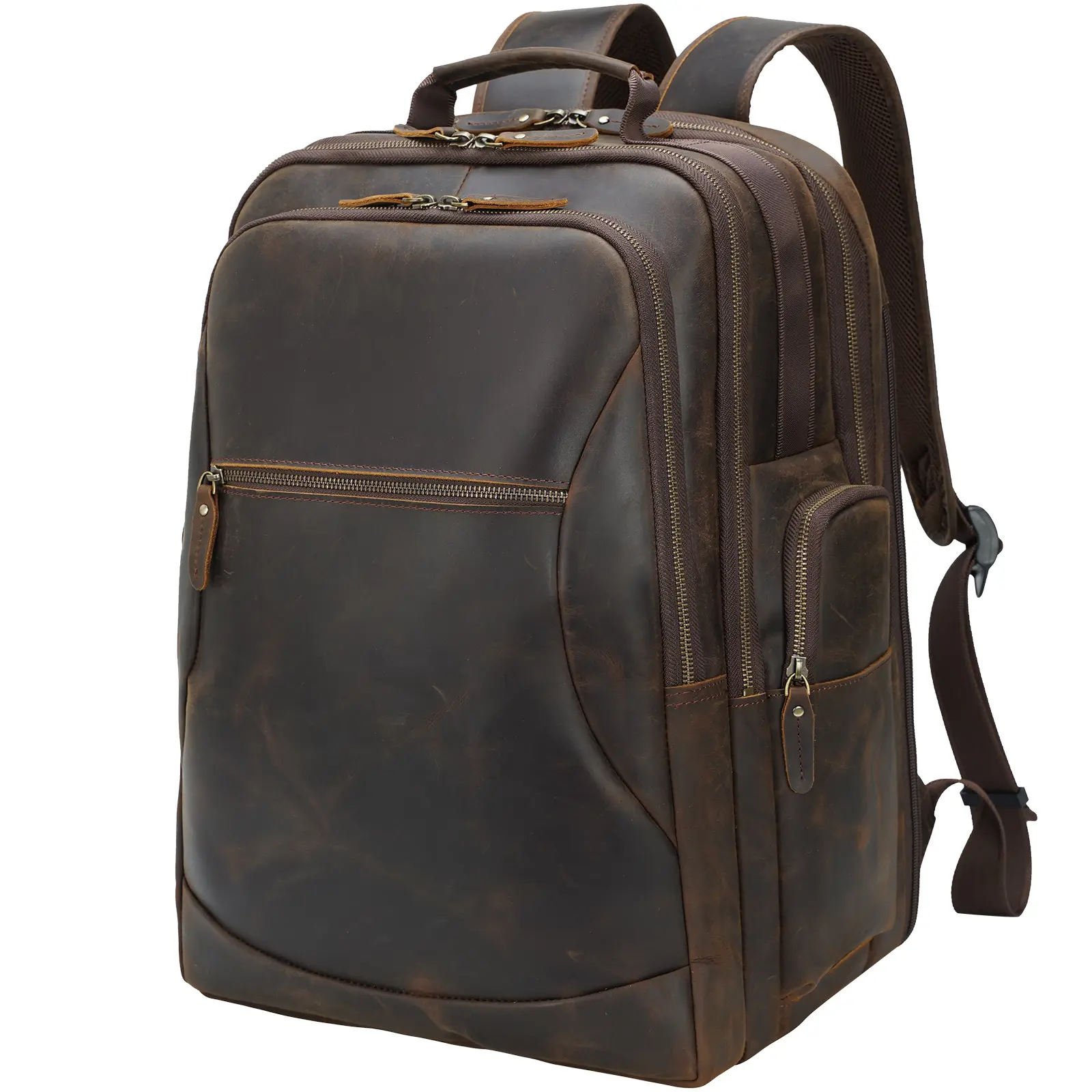New Design Wholesale Men's Vintage Real Crazy Horse Genuine Leather Backpack Laptop Computer Bag Drop Shipping Backpack For Men