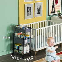 Chariot de rangement à 3 niveaux pour couches de bébé, chariot utilitaire mobile en métal avec roulettes, grand chariot roulant pour chambre à coucher