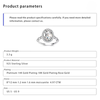 LINA 4,97 CTW Zeitloser Ovaler Moissanit-Verlobungsring Diamant-Halo Gedrehtes Band Rhodium/Platin Beschichtet 925 Silber Hochzeit
