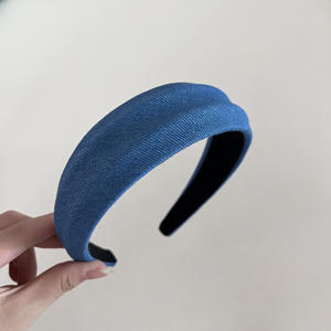 Nouveau Bandeau Rétro Minimaliste en Denim Bleu, Large et Convexe, en Tissu, pour Femme, Accessoire Cheveux Vintage et Élégant - Product Image 5
