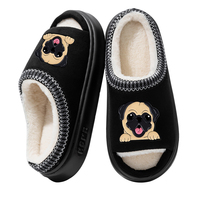 Pantoufles décontractées personnalisées à imprimé animalier (Pug) avec doublure en peluche et semelle extérieure en EVA, thermiques et respirantes, pour usage intérieur/extérieur printemps/automne/hiver