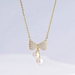Collier pendentif poisson personnalisé en argent sterling 925, nœud d'été, mignon, pour filles, design élégant, colliers de mariée en or 18 carats et perles - Product Image 4