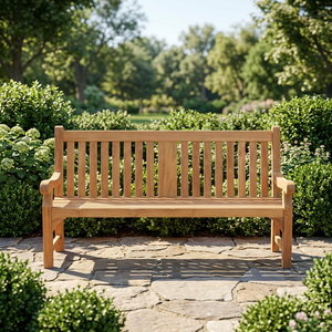 Honey Color Teak Wood Courtyard Slat <b>Bench</b> Rolled Profile Loveseat <b>for</b> <b>Garden</b> Layout Decoration - Product Image 3