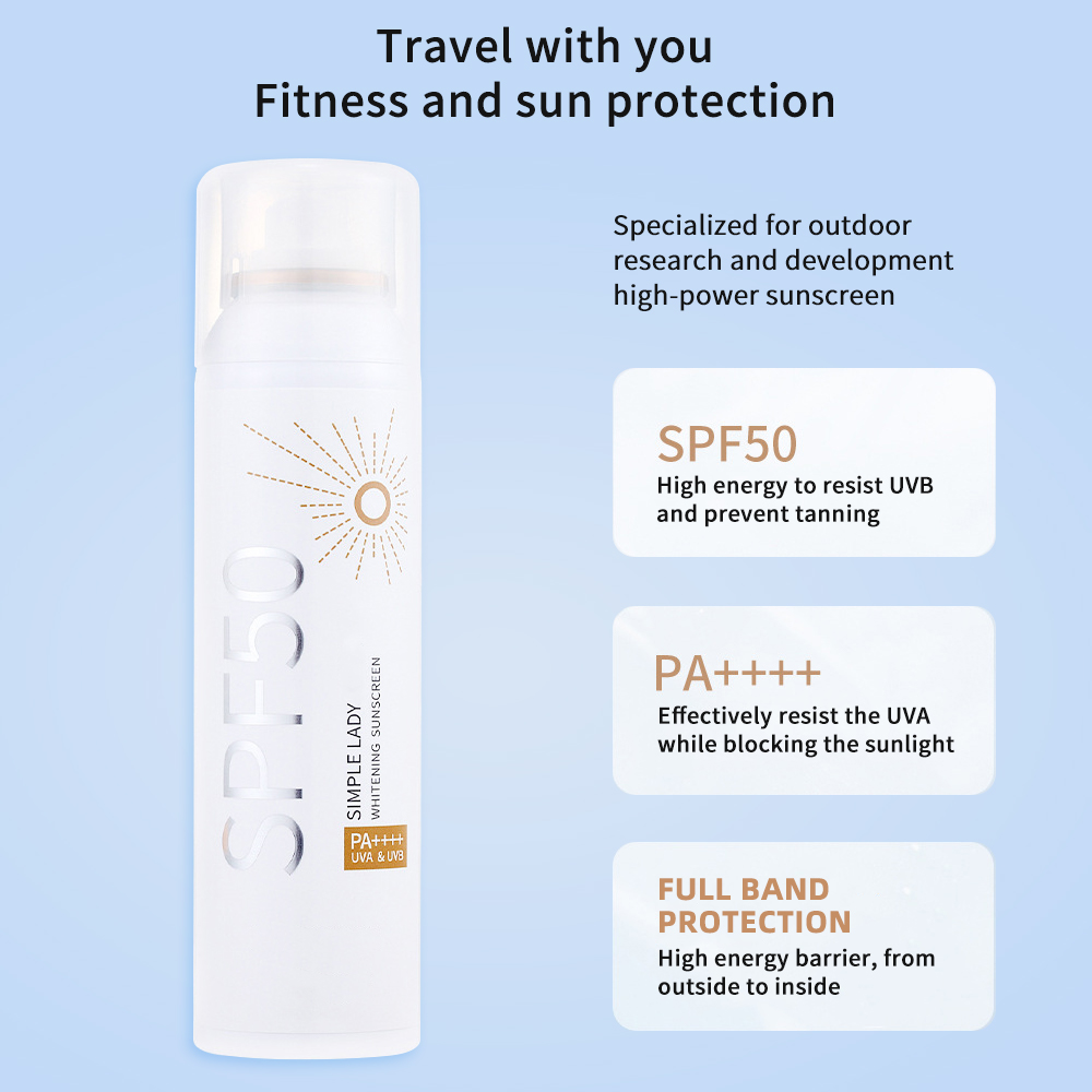 Специальная фабричная Легкая формула и водостойкий широкий Солнцезащитный спрей SPF50 FS02 SPF 50