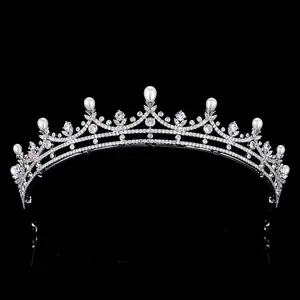 Luxe Exquisite Royal Vrouwen Zirconia Kroon Haar Sieraden Prinses Tiara 'S En Kronen Bruiloft