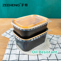 Conteneur alimentaire rectangulaire noir jetable empilable en gros pour usine, emballage personnalisé avec impression de logo