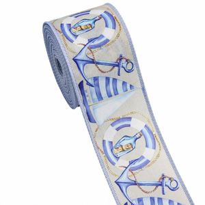 Nouveauté : Ruban en toile de jute filé à thème côtier de 6,3 cm x 10 yards pour la décoration intérieure côtière et l'emballage de cadeaux de plage - Product Image 4