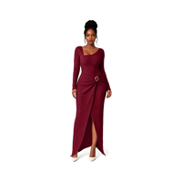 Robe longue asymétrique élégante côtelée à manches longues avec fente, sur mesure, ODM, pour femmes, vêtements de créateur, vente en gros