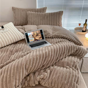 Protection thermique essentielle, 350 g, tissage épais, 100 % polyester, <span class=keywords><strong>imprimé</strong></span> uni, ensemble de housse de <span class=keywords><strong>couette</strong></span> 3 pièces, polaire laiteux, 200 fils, toutes saisons - Product Image 5