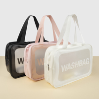 Tas Makeup rias wajah kosmetik kustom PVC perlengkapan mandi kecantikan bening transparan tahan air untuk perjalanan
