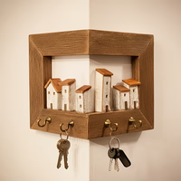 Porte-clés mural de style rustique avec 4 crochets pour chambres, murs de la maison, porte-clés en bois