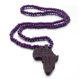 Bijoux personnalisés Hip Hop pour femmes et hommes, pendentif de pays africain, collier avec perles en bois et carte de l'afrique