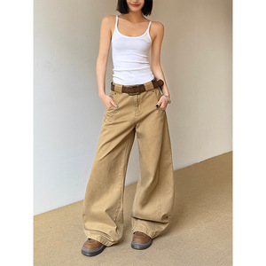 Pantalones informales de diseño Retro americano para mujer, talla XL, nuevos pantalones sueltos versátiles de empalme lavados, transpirables, estilo cónico Machete - Product Image 2