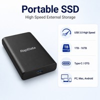 RapiData Portable SSD 1TB-16TB USB 3.0 Drive Solid State Eksternal Kecepatan Tinggi untuk PC Mac Android TV CE RoHS