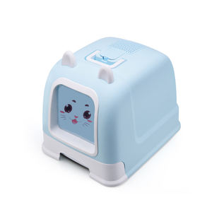 Bac à litière pour chat entièrement fermé, super spacieux, avec couvercle, rose et bleu, en plastique - Product Image 3