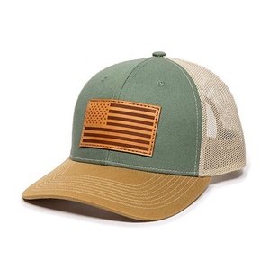 OEM personalizado de alta calidad de 6 paneles de bajo perfil de algodón de malla curvada gorra de camionero gorras de camionero con parche de cuero - Product Image 1