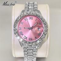 Montre-bracelet pour femme avec cristaux CZ, chiffres romains, cadran soleil, lunette en cristal, bracelet, date Cyclops, multi-options, style habillé
