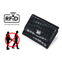 Dompet Kulit Buaya Khusus Wanita Kualitas Pabrik Asli Kulit Hitam Pendek Dilengkapi RFID Lapisan Poliester Kancing