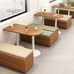 Asientos de Banco Modernos para Cafetería, Cabinas de Descanso, Conjuntos de Mesa y Silla para Restaurante y Salón de Té, Asientos de Madera Maciza, Sofá - Product Image 4