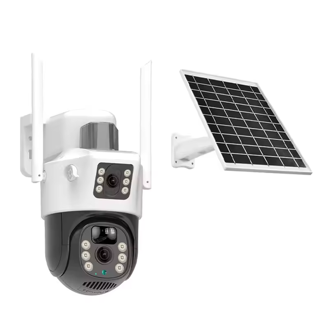 V380 4MP+4MP HD 360-Degree Outdoor Mobile Phone Auto Remote Monitor Detection Home Wifi 4G Gun Ball Solar Security Camera