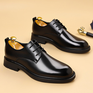 Zapatos Oxford de Cuero Genuino para Hombre, con Punta Redonda y Cordones, Suela de Goma Antideslizante, para Todas las Temporadas, Oficina y Carrera - Product Image 1