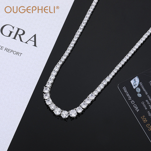 OUGEPHELI Collana Tennis Certificata Moissanite 1 Fila Argento Sterling S925 GRA VVS Colore <span class=keywords><strong>D</strong></span> Placcato <span class=keywords><strong>Oro</strong></span> Trendy Hip Hop 3-6mm Uomo Donna - Product Image 2