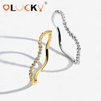 Bracelet jonc articulé LUCKYJIU personnalisé, étanche, en acier inoxydable plaqué or 18 carats, serti de zircone cubique, motif vague