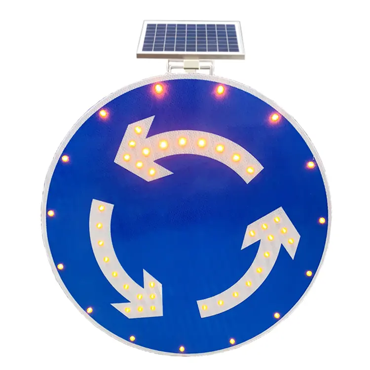 Road driveway photovoltaic Led flashing warning Roundabouts safety guiding signage Solar powered Led Roundabout traffic sign