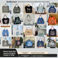 Koleksi Baru Tas Tote Ramah Lingkungan dengan Desain Bordir, Tas Belanja Bahan Nylon Tahan Air, Tas Selempang Bahu Terbuka