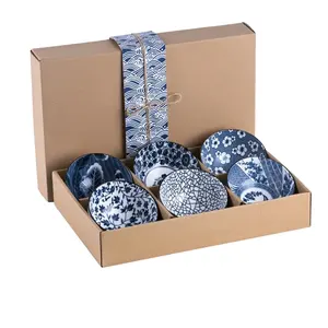 Ywbeyond日式创意家用碗，青花瓷4.5英寸碗带礼品盒餐具套装