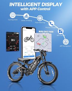 Vélo électrique longue portée 48V 60Ah 1500W, autonomie de 100 milles, batterie amovible, pour trajets quotidiens, tourisme et balades - Product Image 5