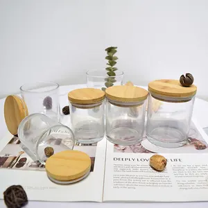 Wholesale Low MOQ Simple Clear Glass Candle Jar With Wooden Lids Handmade Candle Container