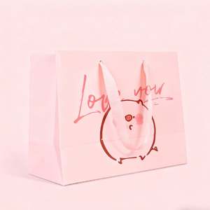 Custom Baby <b>pink</b> Pantone Color Printing Art <b>Paper</b> Shopping <b>Bag</b> with Ribbon - Product Image 1