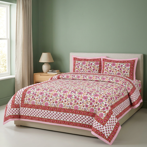 Modern Floral Block Print Cotton <b>Quilt</b> Reversible Jaipuri Razai Comforter Bedspread Breathable Lightweight All Weather Blanket - Product Image 3