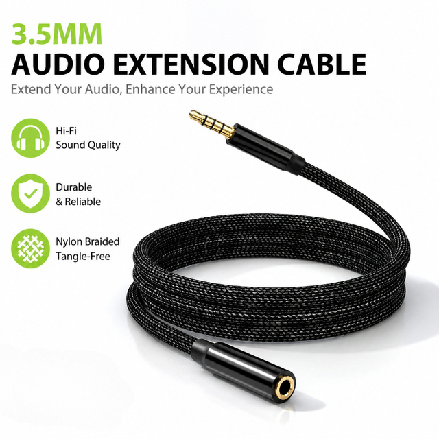 Hi-Fi 3.5mm Audio Extension Cable Bare Copper Conductor Nylon Braided Gold Plated Male Female Stereo Aux Headphone Car Speaker