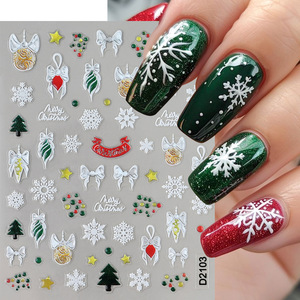 Autocollants d'ongles de Noël colorés non toxiques en plastique 5D, motifs mignons Père Noël, bonhomme de neige, flocons de neige, rennes, adhésifs pour ongles, décalcomanies d'<span class=keywords><strong>hiver</strong></span> - Product Image 3