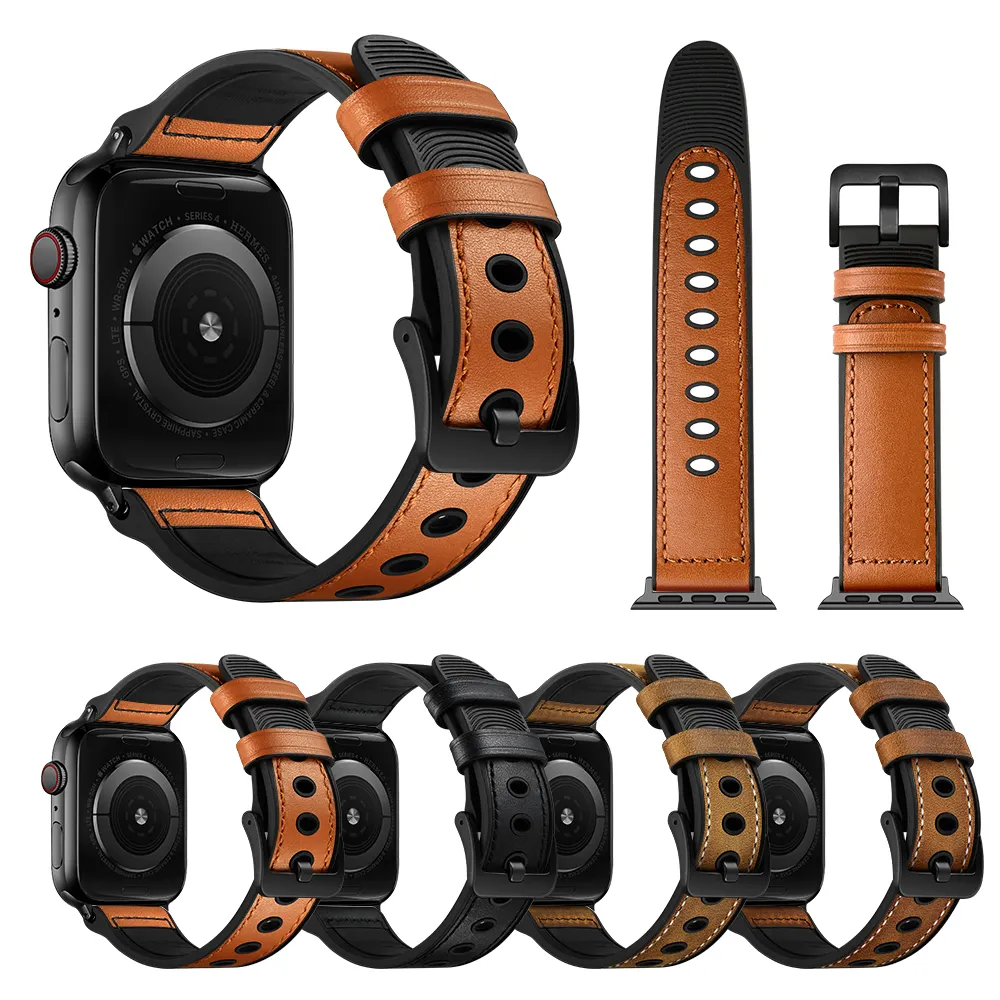 Luxury Smart Watch Band Fashion Leather Strap For Apple Watch Strap Series 1 2 3 4 5 6 Fingerprint Silicone Watch Band Wristband