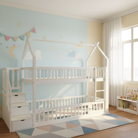 Lit superposé surélevé en bois de pin massif moderne pour enfants avec design en bois de rondin pour chambre à coucher, salon, école, appartement