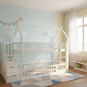 Letto a Castello Moderno per Bambini in Legno di Pino Massiccio con Design a Tronco per Camera da Letto, Soggiorno, Scuola e Appartamento - Product Image 2